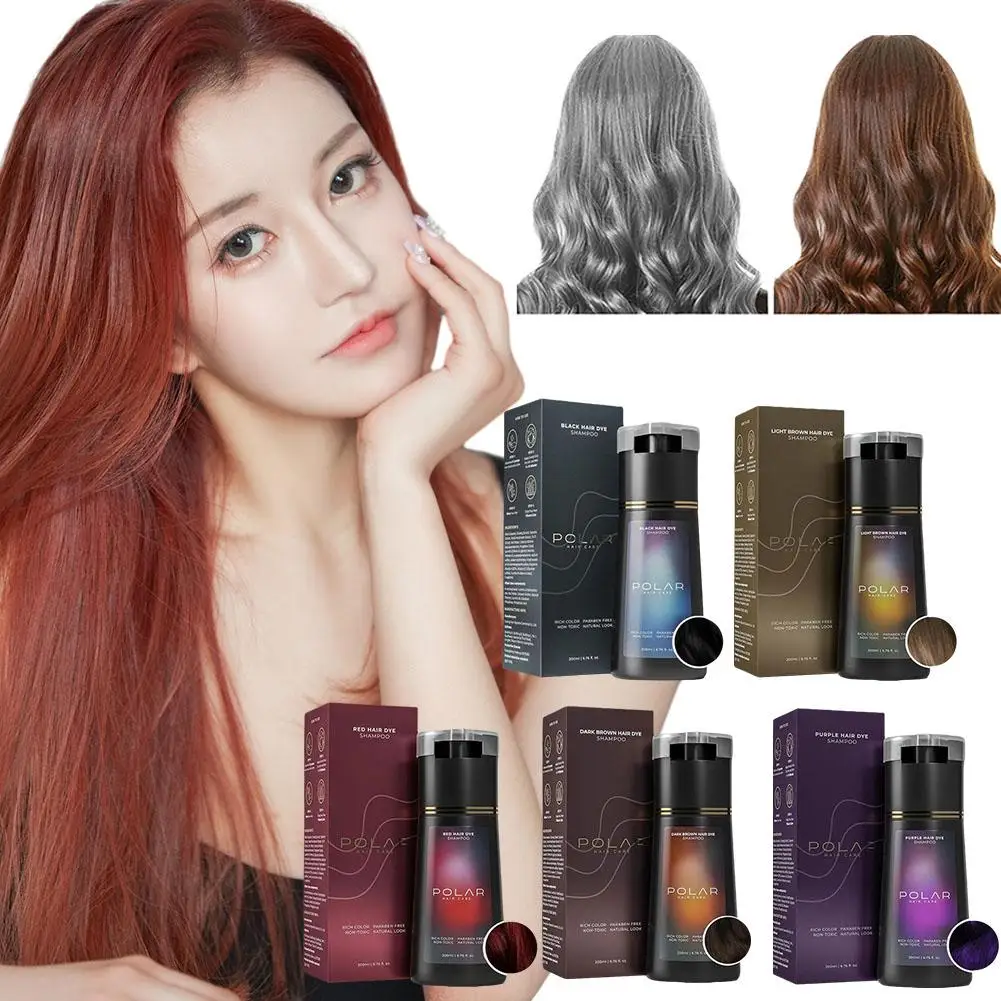 Hair Care Natural Ingredients - 200mlのカラーヘアシャンプー。ヘアケアシャンプーとして使用でき、女性にも男性にも適しています。色は黒、茶色、赤、紫。