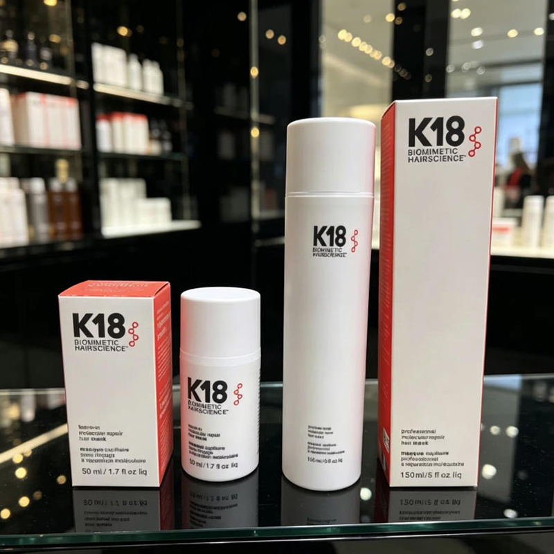 Hair Care K18 - K18 リーブイン モレキュラーリペア ヘアマスク。深層コンディショニング、ケラチン配合で髪を柔らかくし、なめらかに整え、健康的な髪へと導きます。50ml、150ml。