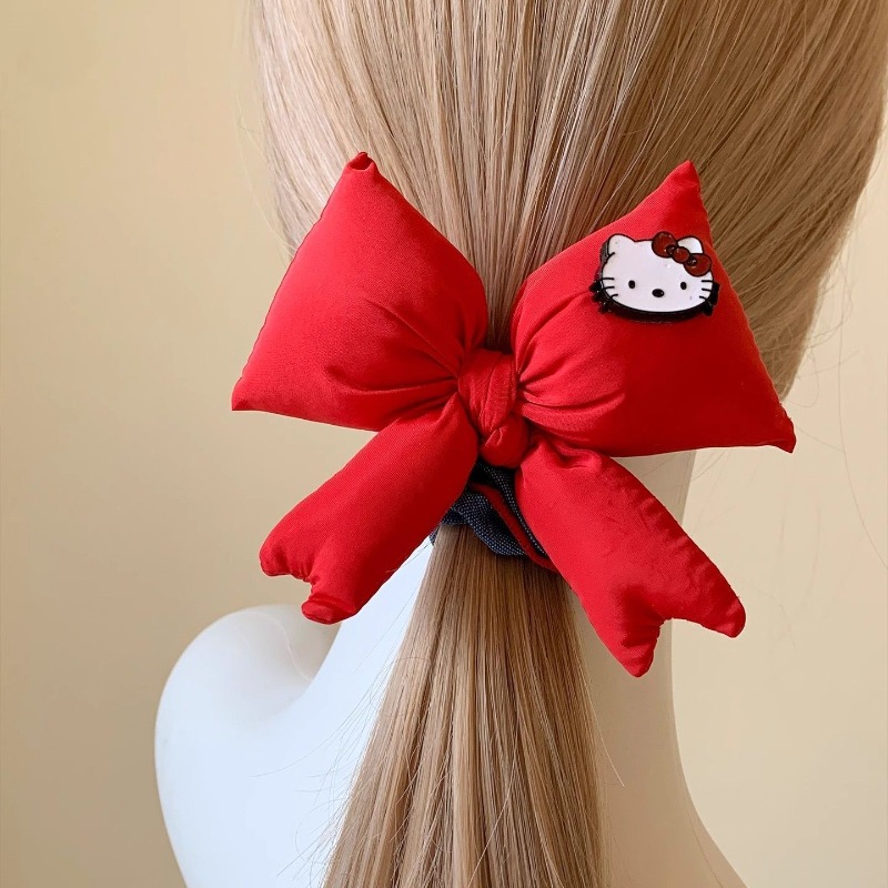 Hair Care Korean Products - かわいい漫画の赤いハローキティの弓のヘアリング韓国のブティックファッション頭飾りクリエイティブデザインポニーテールヘッドバンドホリデーギフト